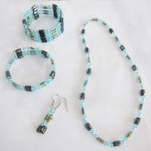 Blue Cloisonne Beads Magnetic Wrap Bracelet Necklace All in One Set Jewelry Set